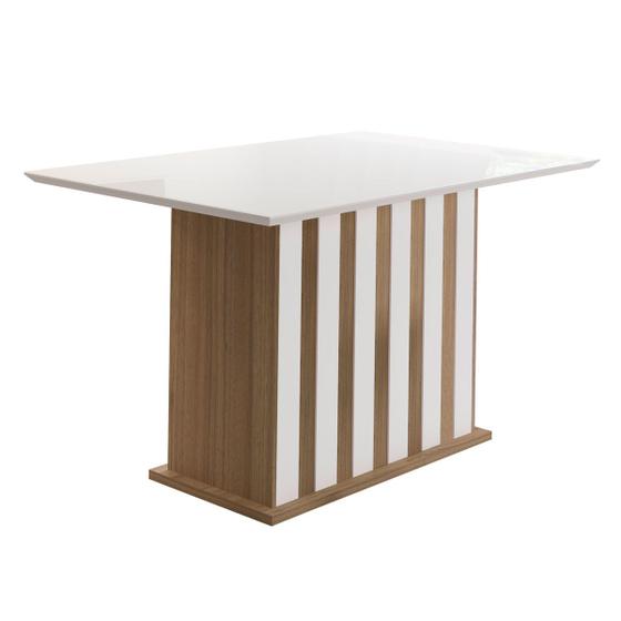 Imagem de Mesa De Jantar Para 4 Lugares Com Tampo Chanfrado Com Vidro 136cm Amália Cor Carvalho Off White Poliman Móveis