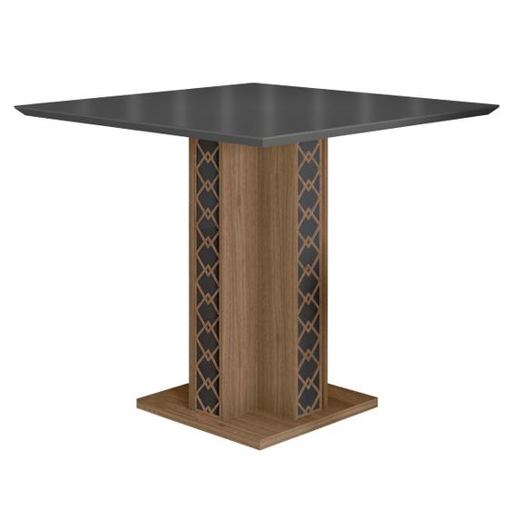 Imagem de Mesa De Jantar Para 4 Lugares Com Tampo Chanfrado Com Vidro 90cm Isis Cor Carvalho Grafite Poliman Móveis