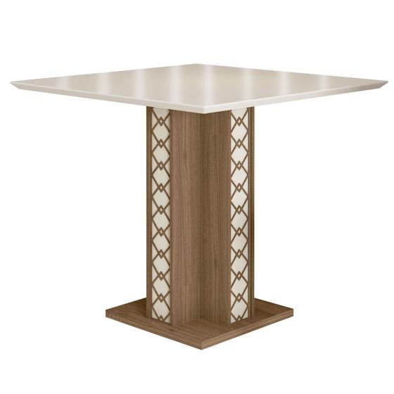 Imagem de Mesa De Jantar Para 4 Lugares Com Tampo Chanfrado Com Vidro 90cm Isis Cor Carvalho Off White Poliman Móveis