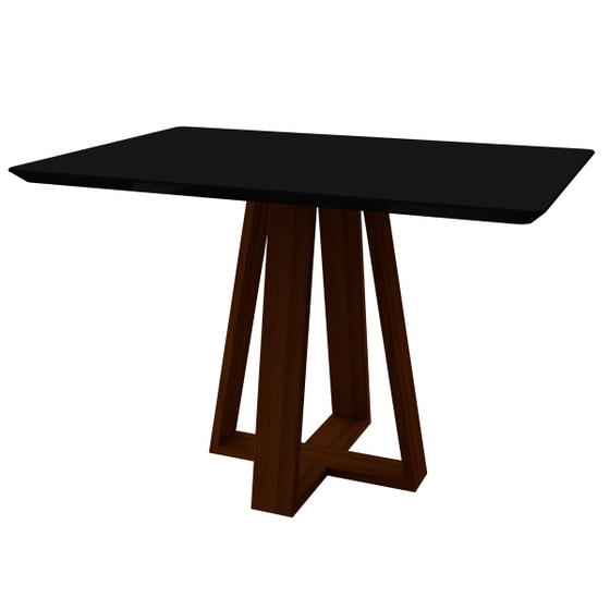 Imagem de Mesa De Jantar Para 4 Lugares Tampo Retangular Com Vidro 1,20m Lectus Madeira Maciça Amêndoa Preto New Ceval
