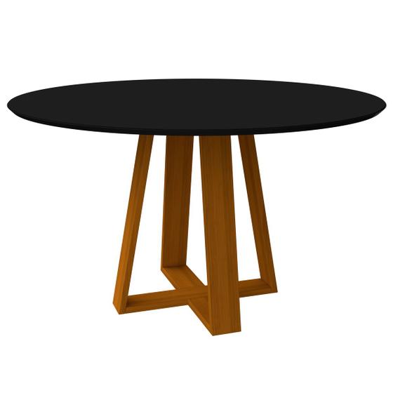 Imagem de Mesa De Jantar Para 4 ou 6 Lugares Tampo Redondo Com Vidro 1,35m Vitoria Madeira Maciça Cor Ypê Preto New Ceval
