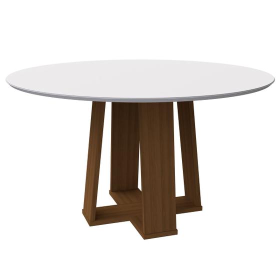 Imagem de Mesa De Jantar Para 6 Lugares 1,35m Tampo Redondo Com Vidro Colado Isabela  Cor Imbuia Off White New Ceval