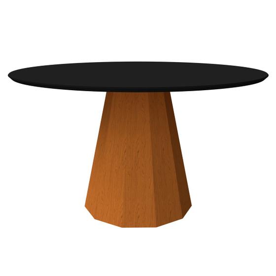 Imagem de Mesa De Jantar Para 6 Lugares 1,35m Tampo Redondo Com Vidro Isis Cor Ypê Preto New Ceval