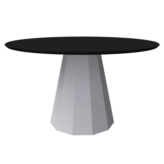 Imagem de Mesa De Jantar Para 6 Lugares 1,35m Tampo Redondo Com Vidro Isis Off White Preto New Ceval