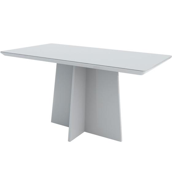 Imagem de Mesa De Jantar Para 6 Lugares 1,60m Tampo De Madeira Com Vidro Colado Canto Arredondada Off White Ana New Ceval