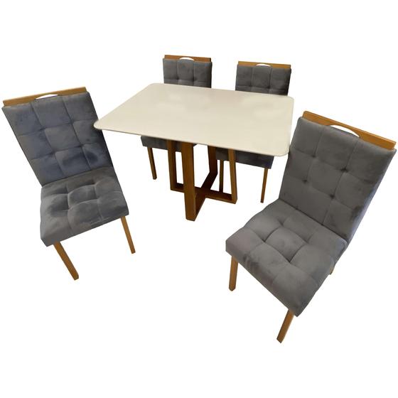Imagem de Mesa de Jantar Pedro 120x80cm com 4 Cadeiras Art Assentos Cor Mel Off White com Assento Cinza