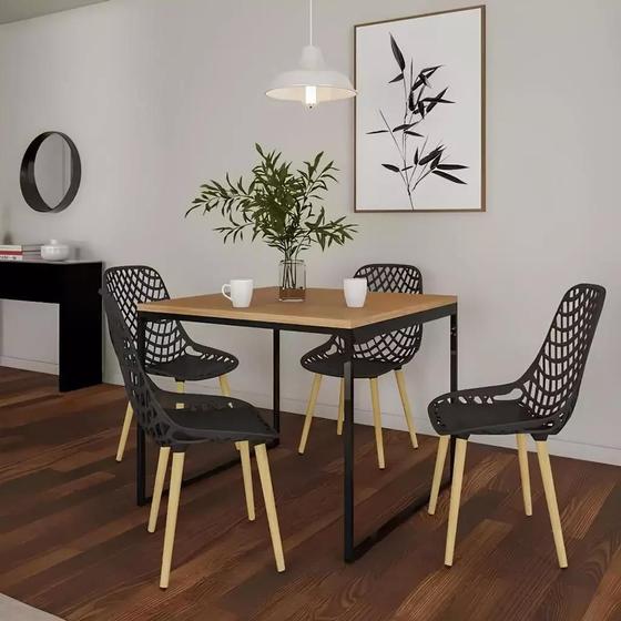 Imagem de Mesa de Jantar Quadrada 80x80cm - Estilo Industrial e Moderno em Preto e Carvalho