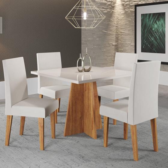 Imagem de Mesa de Jantar Quadrada Columbia com Tampo em Mdp 90x90 sem Vidro e 4 Cadeiras Venus em Mdp/mdf Mel/Blonde/ Marfim