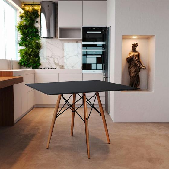 Imagem de Mesa de Jantar Quadrada Eames Eiffel 90cm Preta Base Madeira