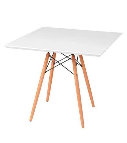 Imagem de Mesa de Jantar Quadrada Eiffel 80cm MDF Charles Eames - Base em Madeira e Aço Carbono Branco