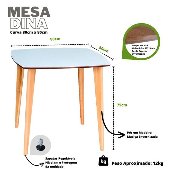 Imagem de Mesa de Jantar Quadrada Especial 4 Lugares 80cm em Madeira - Branca