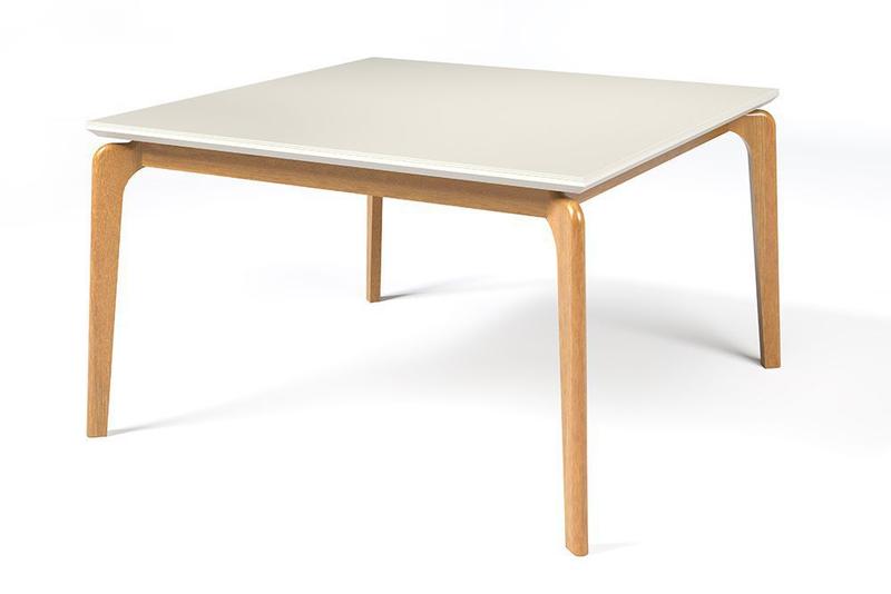 Imagem de Mesa de Jantar Quadrada Madeira Maciça Tampo com Vidro Cirrus - Off White/Imbuia Bahia