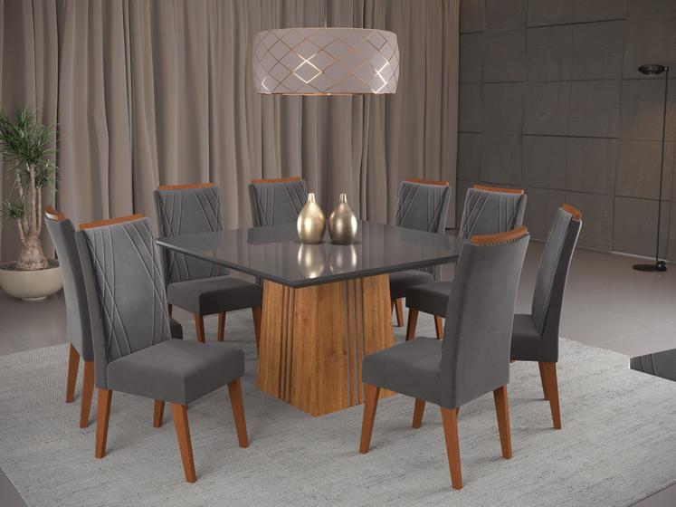Mesa de Jantar Quadrada Monza com 8 Cadeiras Madeira Maciça Vegas - Viero Imagem de Mesa de Jantar Quadrada Monza com 8 Cadeiras Madeira Maciça Vegas
