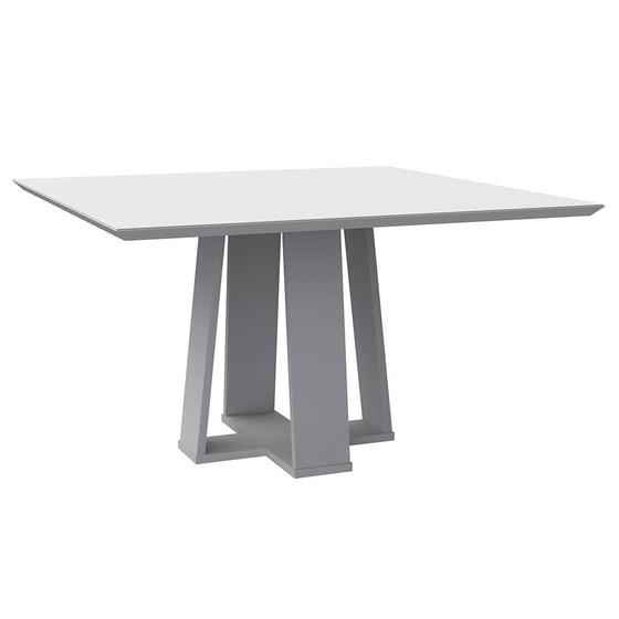 Imagem de Mesa de Jantar Quadrada Tampo com Vidro Leka 135 cm Off White - D'Rossi