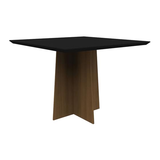 Imagem de Mesa de Jantar Quadrada Tampo com Vidro Tina 100 cm Preto Base Imbuia - D'Rossi