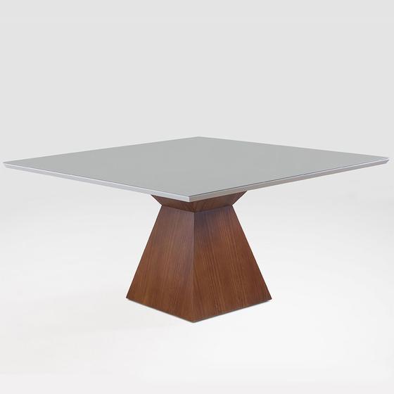 Imagem de Mesa de Jantar Quadrada Trapézio de Madeira com Tampo de Vidro