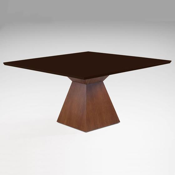 Imagem de Mesa de Jantar Quadrada Trapézio de Madeira com Tampo de Vidro