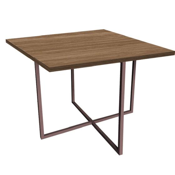 Imagem de Mesa de Jantar Quadrado Thales 90cm Industrial Ferro Marrom Tampo 100% MDF Rústico - Ahazzo Móveis