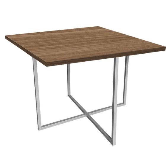 Imagem de Mesa de Jantar Quadrado Thales 90cm Industrial Ferro Prata Tampo 100% MDF Castanho - Ahazzo Móveis