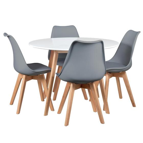 Imagem de Mesa de jantar redonda 100 cm + 4 cadeiras estofadas Leda