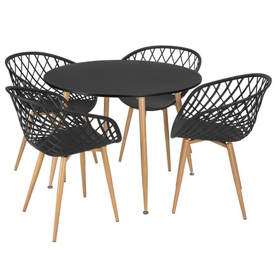 Imagem de Mesa de jantar redonda 100 cm preto + 4 cadeiras Clarice Nest