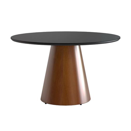 Imagem de Mesa de Jantar Redonda 130cm Liz com Base Cone Amadeirado Tampo Vidro Preto  CCS