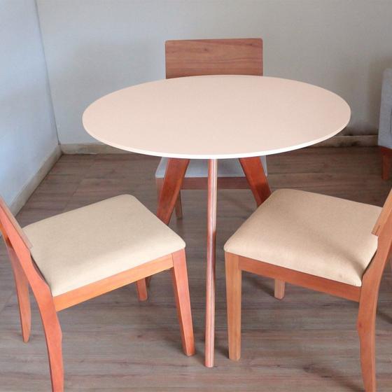 Imagem de Mesa de Jantar Redonda Base Tripé em Madeira Maciça - 80 Cm