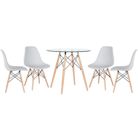 Imagem de Mesa de jantar redonda com tampo de vidro Eames 80 cm + 4 cadeiras Eiffel DSW