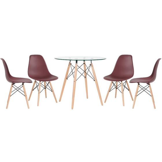 Imagem de Mesa de jantar redonda com tampo de vidro Eames 80 cm + 4 cadeiras Eiffel DSW
