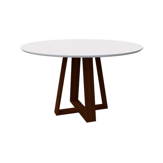 Imagem de Mesa de Jantar Redonda com Tampo de Vidro Vitoria Off White e Amêndoa 135 cm