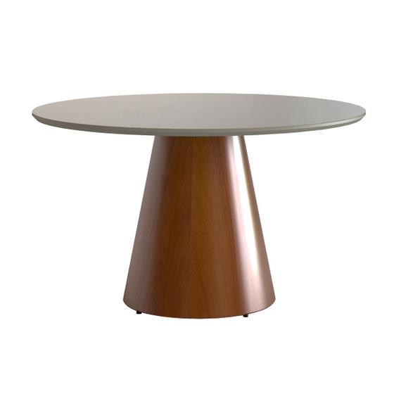 Imagem de Mesa de Jantar Redonda Liz Base Cone Amadeirado Tampo Vidro Off White CCS