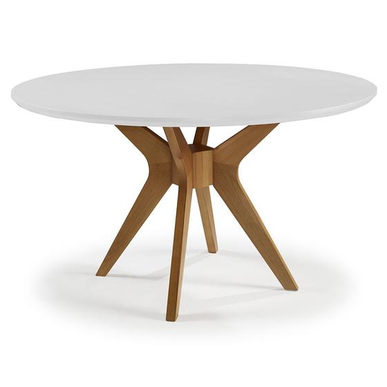 Imagem de Mesa de Jantar Redonda Madeira com vidro Orion - Branco/Imbuia