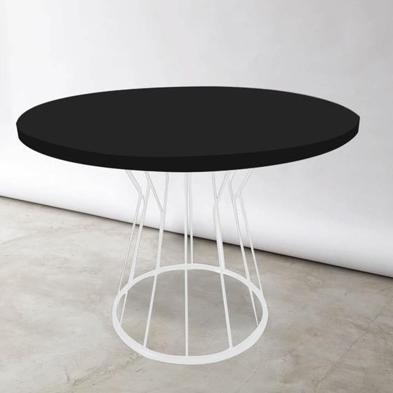 Imagem de Mesa De jantar Redonda Maisa 90x90x75cm Ferro Branco Tampo 100% MDF Preto - Ahazzo Móveis