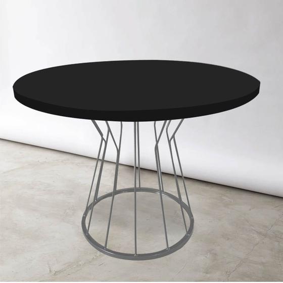 Imagem de Mesa De jantar Redonda Maisa 90x90x75cm Ferro Cinza Tampo 100% MDF Preto - Ahazzo Móveis