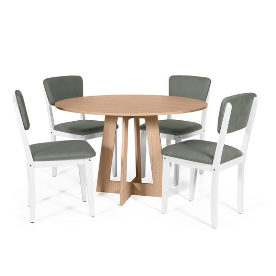 Imagem de Mesa de Jantar Redonda Montreal Jade com 4 Cadeiras Estofadas Ella Branco/Cinza