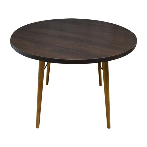 Imagem de Mesa de Jantar Redonda Retrô Madeira Pé Palito MDF Tabaco 78x110x110cm