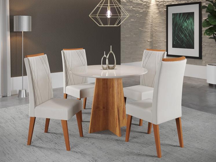 Imagem de Mesa de Jantar Redonda Riu com 4 Cadeiras Madeira Maciça Vegas
