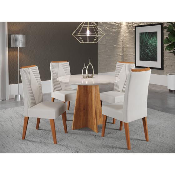 Imagem de Mesa de Jantar Redonda Riu com 4 Cadeiras Madeira Maciça Vegas