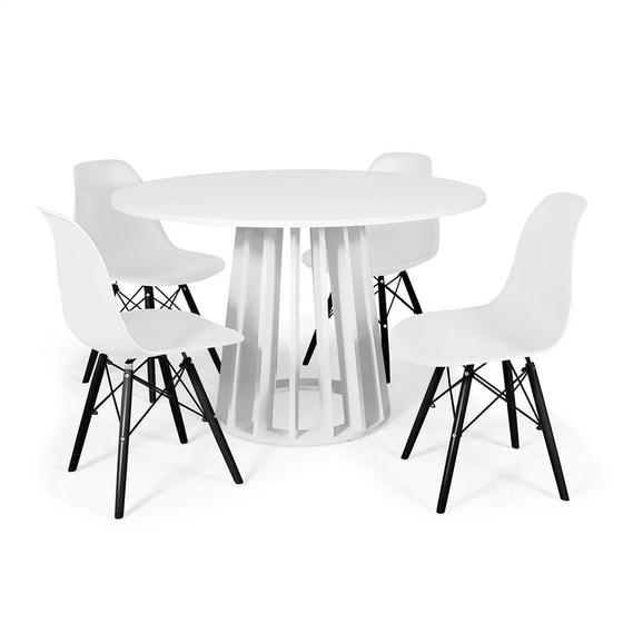 Imagem de Mesa de Jantar Redonda Talia 120cm Branca com 4 Cadeiras Eames Eiffel Base Preta - Branco