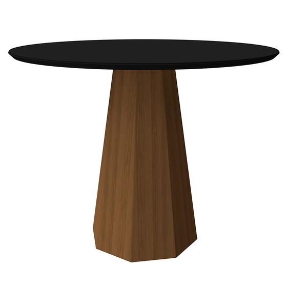 Imagem de Mesa de Jantar Redonda Tampo com Vidro Agnes 135 cm Preto Base Imbuia - D'Rossi