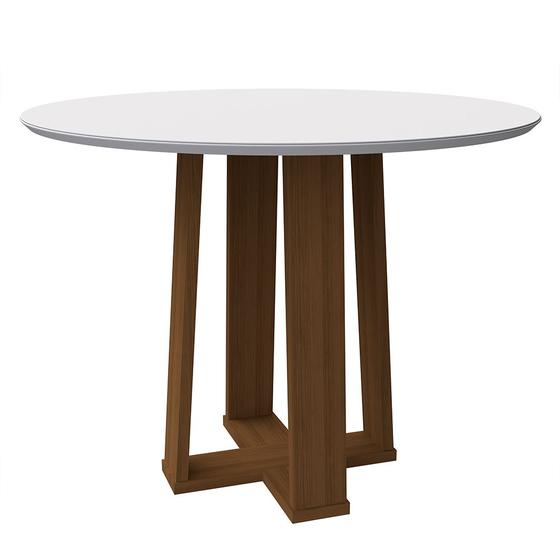 Imagem de Mesa de Jantar Redonda Tampo com Vidro Lara 120 cm Off White Base Imbuia - D'Rossi