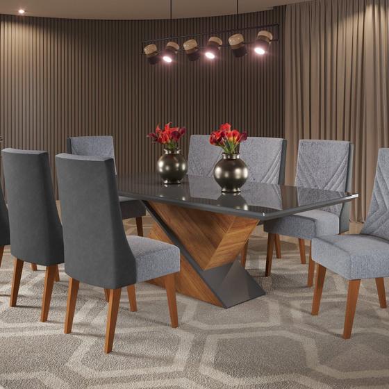 Imagem de Mesa de Jantar Retangular 200x90 Cecilia com 8 Cadeiras em Madeira Maciça Topazio