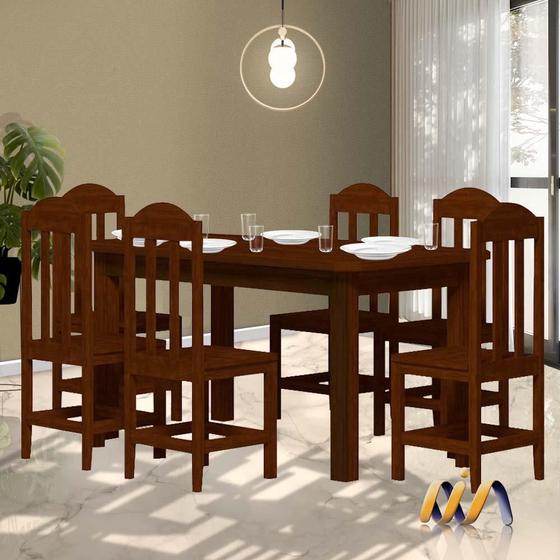 Imagem de Mesa De Jantar Retangular 6 Lugares Madeira Maciça Safira Castanho Shop JM