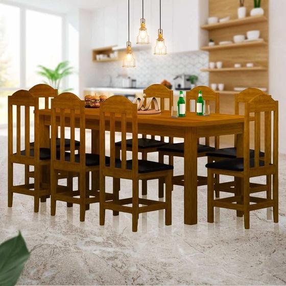 Imagem de Mesa De Jantar Retangular 8 Lugares Estofados Madeira Maciça Safira Imbuia Shop JM
