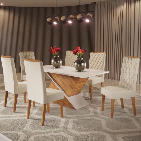 Imagem de Mesa de Jantar Retangular Aike com 6 Cadeiras Iza Mel/Blonde/Bege Casa Giulia