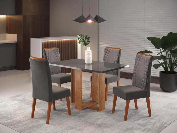 Imagem de Mesa de Jantar Retangular Claire com 4 Cadeiras Madeira Maciça Vegas