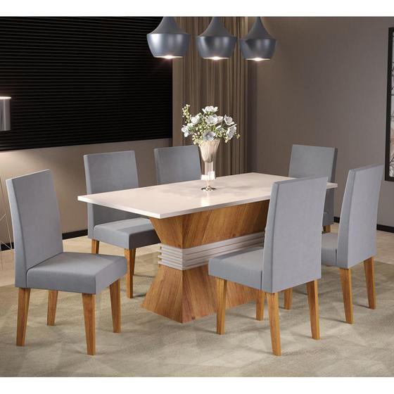 Imagem de Mesa de Jantar Retangular Close Com 6 Cadeiras Venus Mel/Blonde/Cinza Casa Giulia