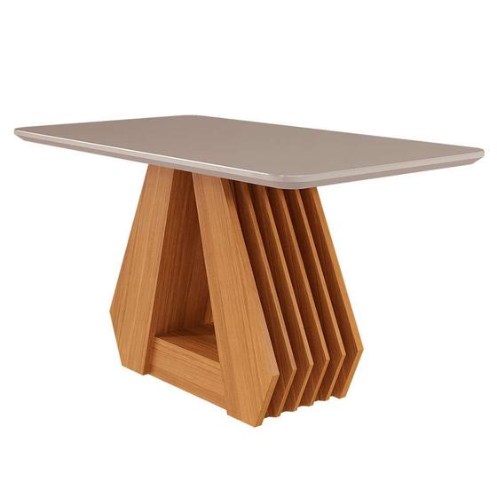 Imagem de Mesa de Jantar Retangular com Tampo de Vidro Agata Off White e Nature 130 cm