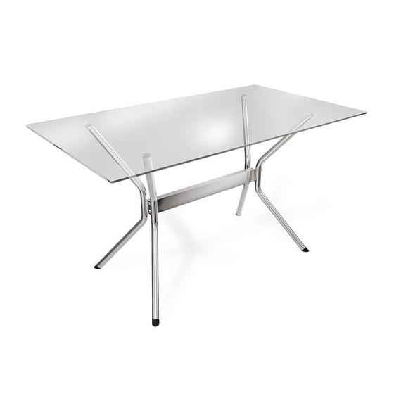 Imagem de Mesa de Jantar Retangular com Tampo de Vidro  Loire Prata 120 cm