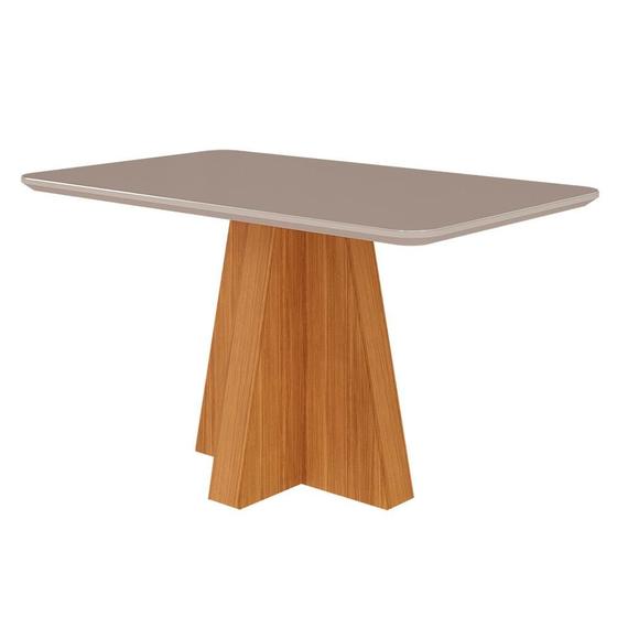 Imagem de Mesa de Jantar Retangular com Tampo de Vidro Maite Off White e Nature 130 cm